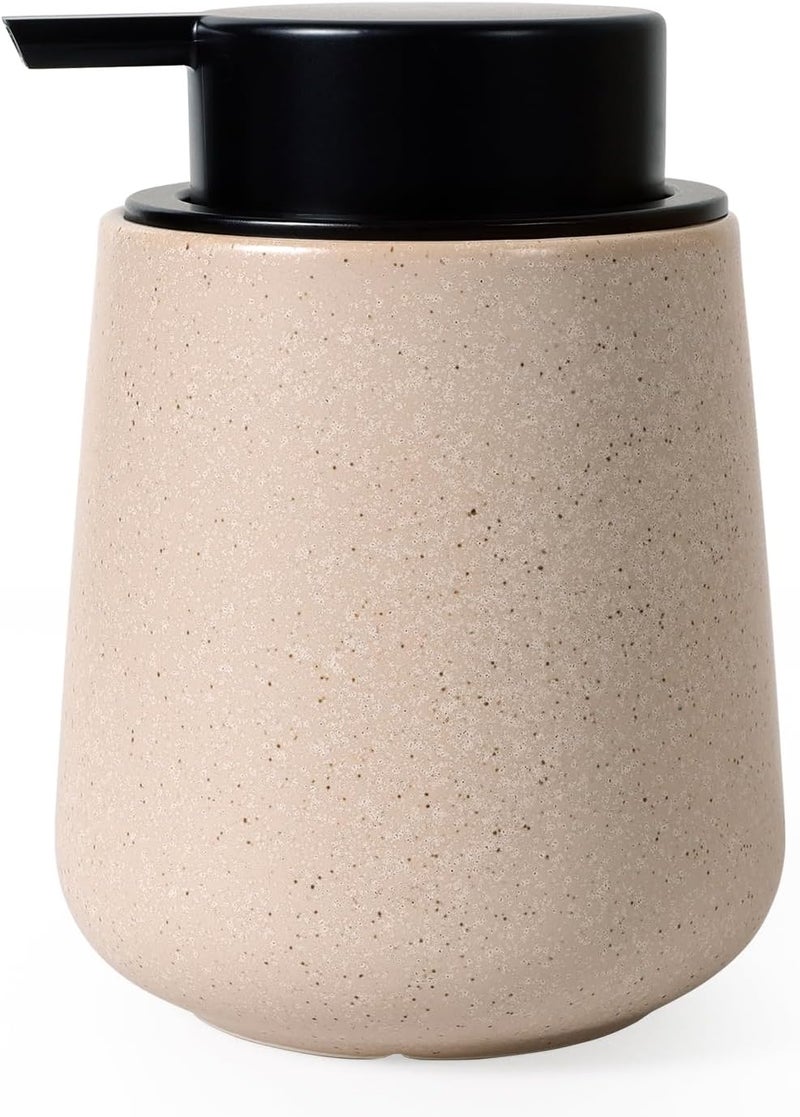INGOFIN Ceramic Lotion Dispenser - 12 oz Hand Soap Dispenser Bathroom, Modern Liquid Dispenser with Pump, Refillable Dish Soap Bottle for Kitchen, Beige - Image 1